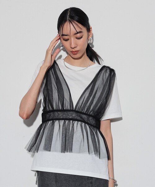 チュールビスチェセットTシャツ INDIVI GALLEST tシャツ チュールビスチェセットTシャツ