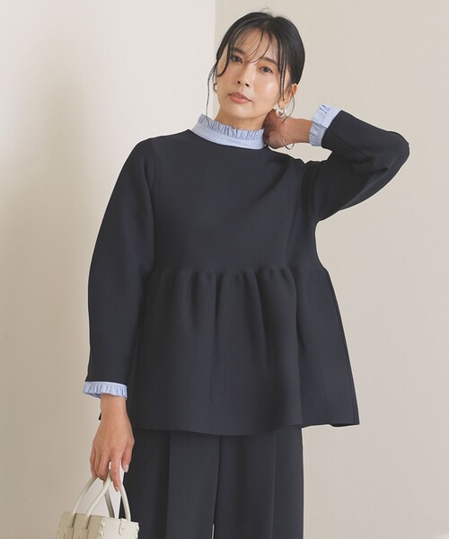 ブラウス シャツ 「抗菌防臭/洗える」フリルネックシャツ レディース UNFILO ブラウス シャツ 「抗菌防臭/洗える」フリルネックシャツ