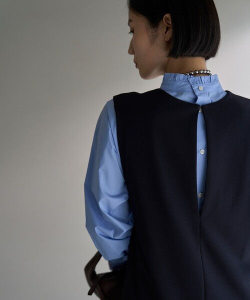 【抗菌防臭/洗える】フリルネックシャツ UNFILO ブラウス シャツ 「抗菌防臭/洗える」フリルネックシャツ