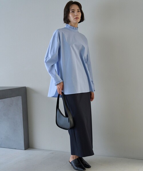 【抗菌防臭/洗える】フリルネックシャツ UNFILO ブラウス シャツ 「抗菌防臭/洗える」フリルネックシャツ