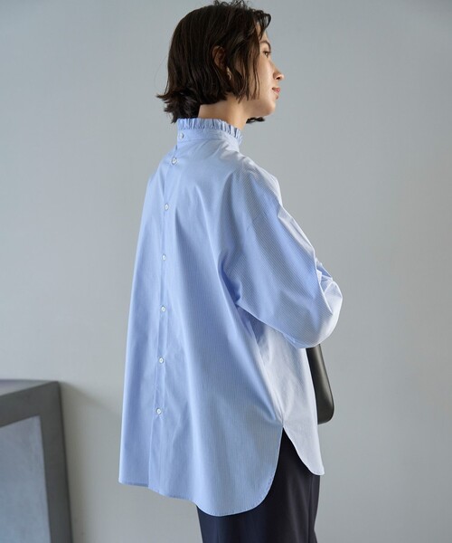 ブラウス シャツ 「抗菌防臭/洗える」フリルネックシャツ レディース UNFILO ブラウス シャツ 「抗菌防臭/洗える」フリルネックシャツ