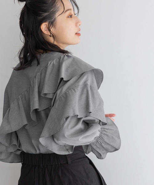 LOWRYS FARM ショートフリルシャツ 135780 グレー LOWRYS FARM ショートフリルシャツ 135780 グレー - メルカリ