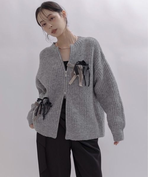 Eimee Law（エイミーロウ） カーディガン ランダムリボンラメネップZIP