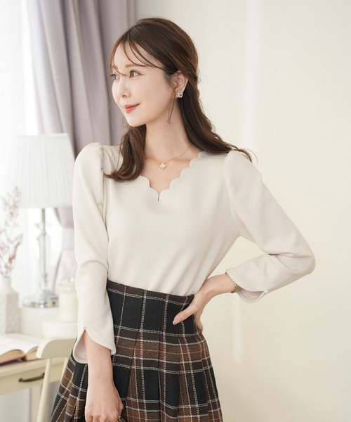 tシャツ スカラップ Tシャツ 8分袖 le reve vaniller レディース