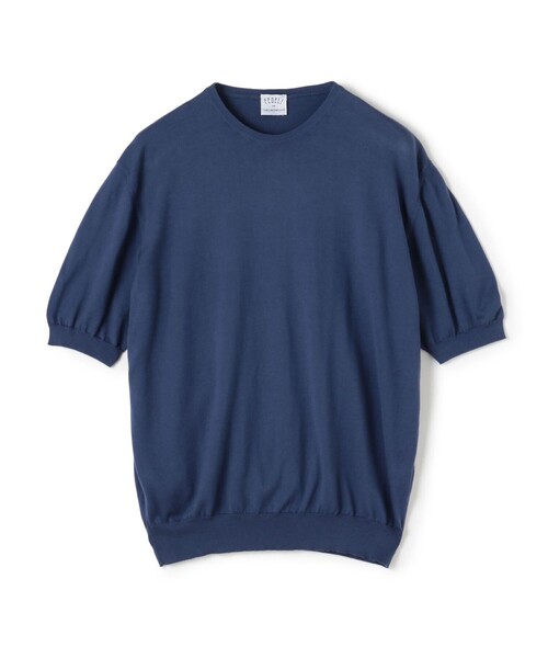 美品　FEDELI　半袖ニット　青　56　クルーネック　コットン　メンズ　L 美品 FEDELI 半袖ニット 青 56 クルーネック コットン メンズ L