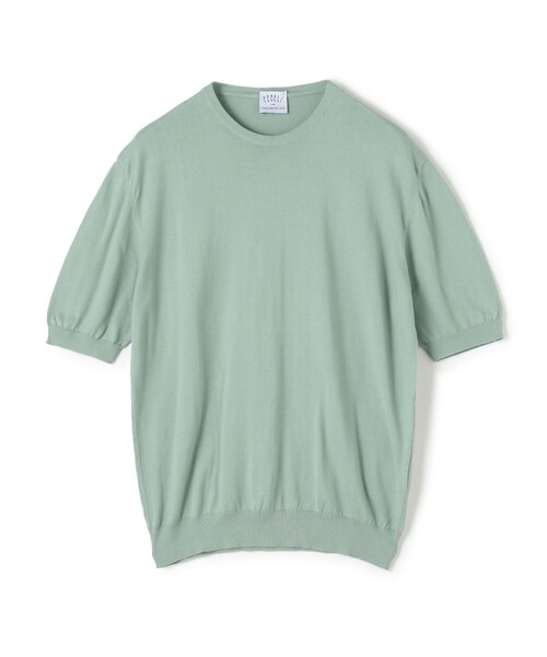 美品　FEDELI　半袖ニット　青　56　クルーネック　コットン　メンズ　L 美品 FEDELI 半袖ニット 青 56 クルーネック コットン メンズ L