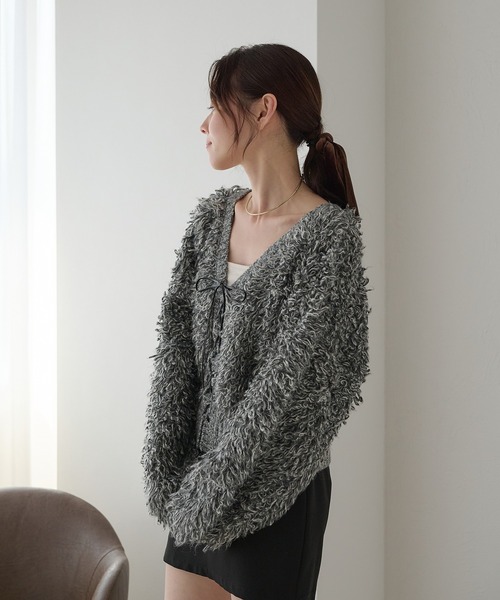 FLOVE ループニットカーデ 未使用 ！新品 ！ SHIPS any カーディガン 「WEB限定」SHIPS any:「手洗い可能」ヤク