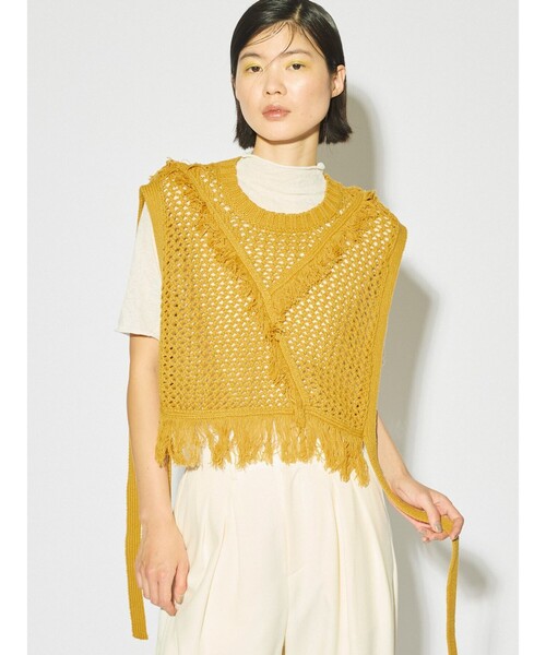 MIDIUMISOLID ベスト ジレ for Ladies サイドリボンフリンジ