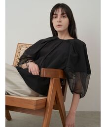 ELENDEEK ブラウス シャツ ハーフオーガンザスリーブブラウス