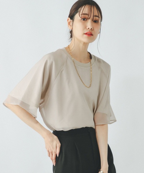 GLOBAL WORK tシャツ シフォンドッキング7分袖/325954 レディース
