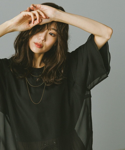 GLOBAL WORK tシャツ シフォンドッキング7分袖/325954