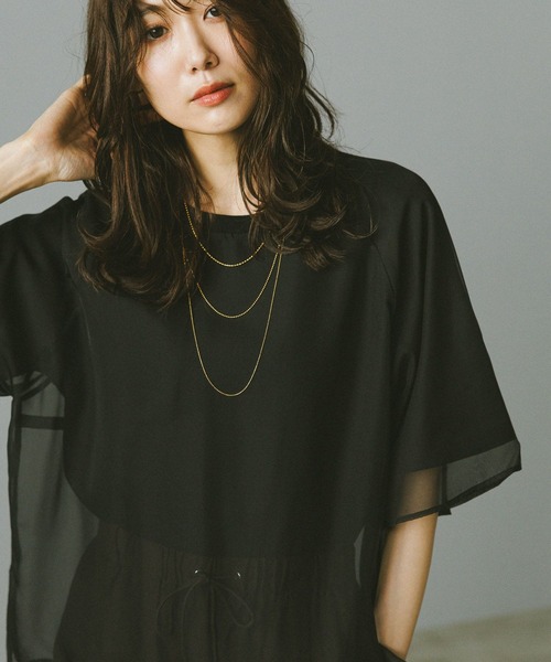 GLOBAL WORK tシャツ シフォンドッキング7分袖/325954 レディース