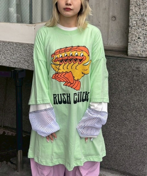 「Candy Stripper」 半袖Tシャツ 2 イエロー レディース Candy Stripper tシャツ RUSH CHICK BIG Tシャツ レディース