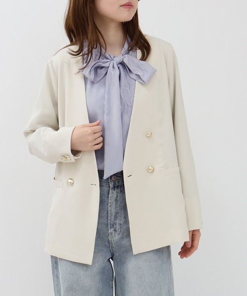 TRUDEA ジャケット ノーカラージャケット ハイストレッチカルゼ