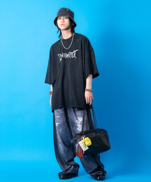 ジーンズ a.p.o.v. フェイクヴィンテージデニム転写スウェットパンツ