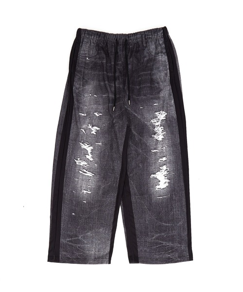 ジーンズ a.p.o.v. フェイクヴィンテージデニム転写スウェットパンツ