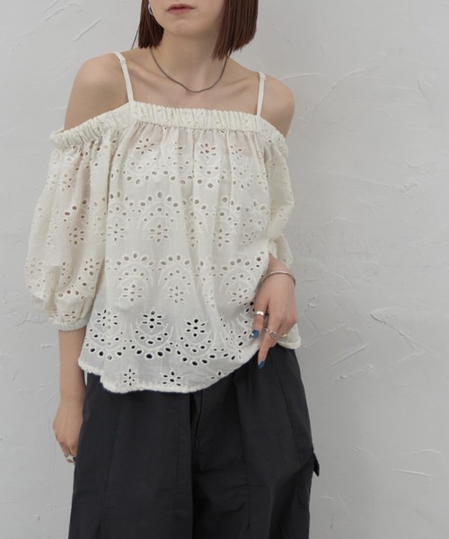 tシャツ インドレース（インド綿）オフショルトップス レディース
