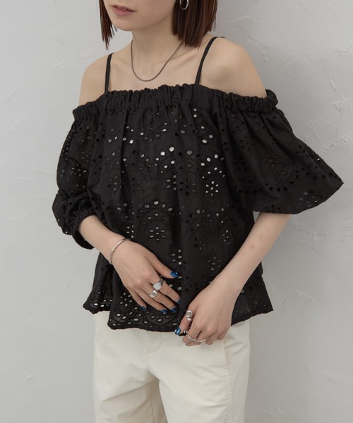 tシャツ インドレース（インド綿）オフショルトップス レディース