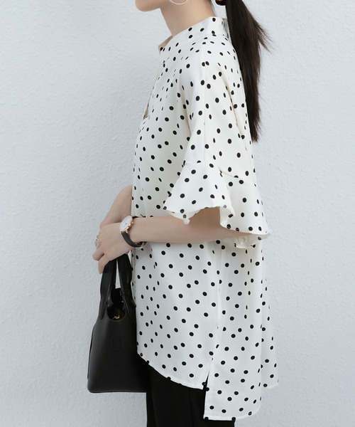 MAISON DE THERESE ブラウス シャツ Vネックドット水玉 タックブラウス