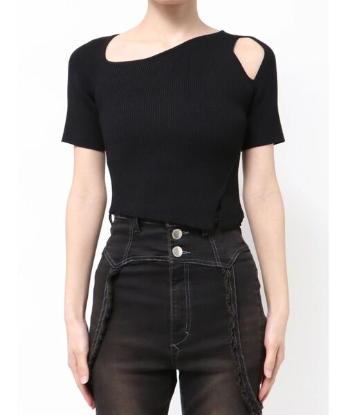 えり ジェイダ GYDA サイドオープンVネックリブニットワンピース