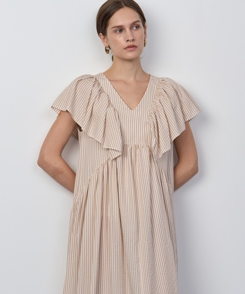 HOUSE OF LOTUS ワンピース ストライプフリルスリーブワンピース