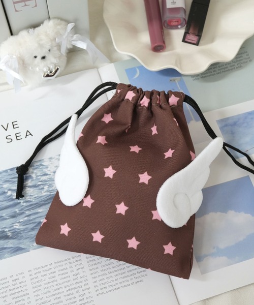 ハンドメイド 巾着2点 ポーチ3点 Port（ポート） ポーチ 「 」 ウィッシュコア 羽付き 巾着 ポーチ _