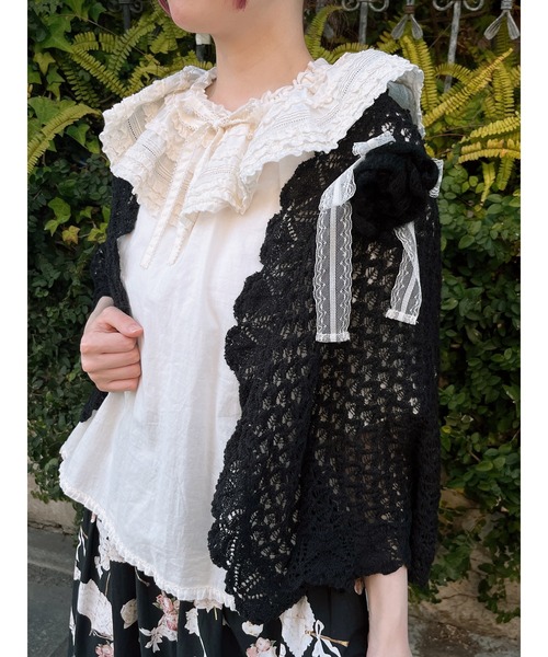 美品♡ピンクハウス ブラウス フリル ピンタック ボタンレス トップス 黒 PINK HOUSE ブラウス シャツ フリル襟付きブラウス レディース