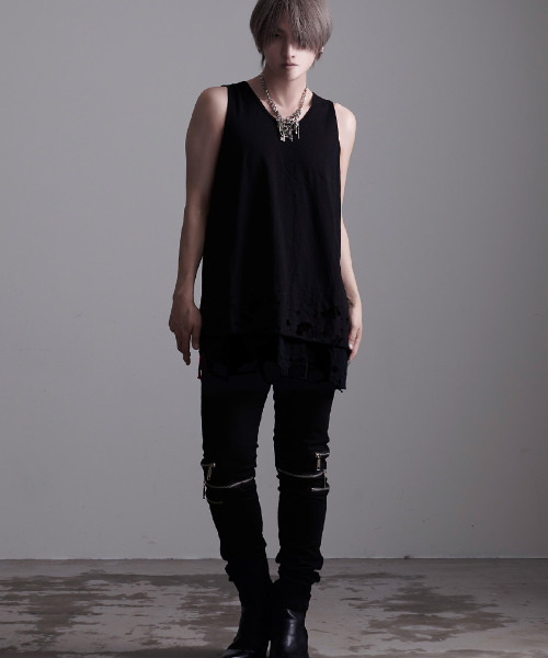 『NOVESSEL/ノベセル』ダメージ加工レイヤードタンクトップ A'GEM/9 × .kom『NOVESSEL/ノベセル』ダメージ加工レイヤード