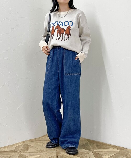 「GEVACO」 長袖ニット 38 ネイビー レディース_画像2