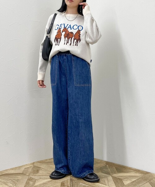 「GEVACO」 長袖ニット 38 ネイビー レディース_画像7