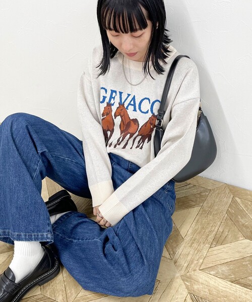 「GEVACO」 長袖ニット 38 ネイビー レディース_画像8