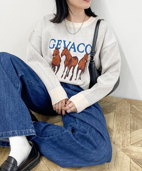 「GEVACO」 長袖ニット 38 ネイビー レディース_画像9