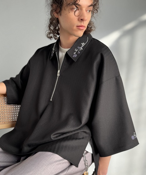 Classical Origin 七分袖 シャツ 「高見え確定。」刺繍デザインジップ