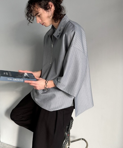 Classical Origin 七分袖 シャツ 「高見え確定。」刺繍デザインジップ