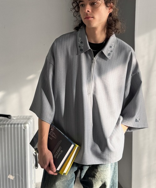 Classical Origin 七分袖 シャツ 「高見え確定。」刺繍デザインジップ