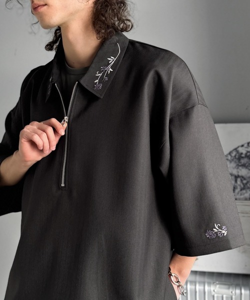 Classical Origin 七分袖 シャツ 「高見え確定。」刺繍デザインジップ