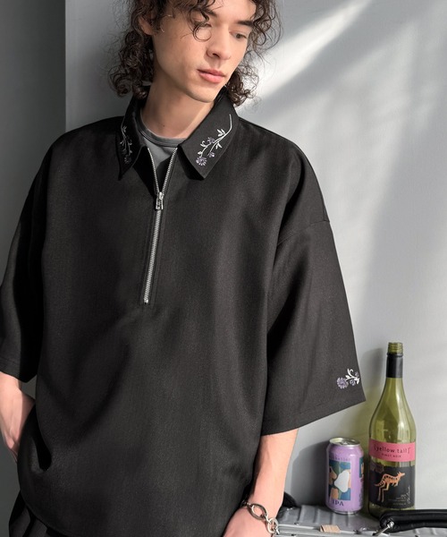 Classical Origin 七分袖 シャツ 「高見え確定。」刺繍デザインジップ