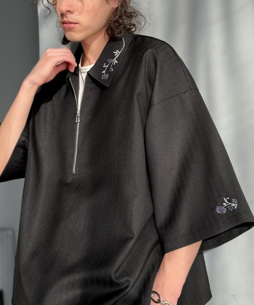 Classical Origin 七分袖 シャツ 「高見え確定。」刺繍デザインジップ