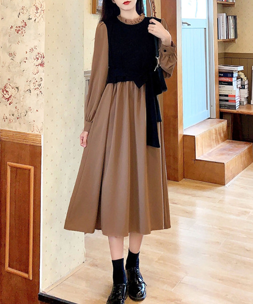 「Amulet」 長袖ワンピース X-LARGE ブラウン レディース_画像2