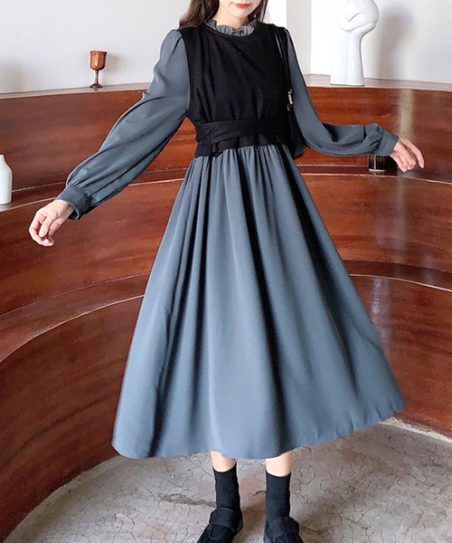 「Amulet」 長袖ワンピース X-LARGE ブラウン レディース_画像4