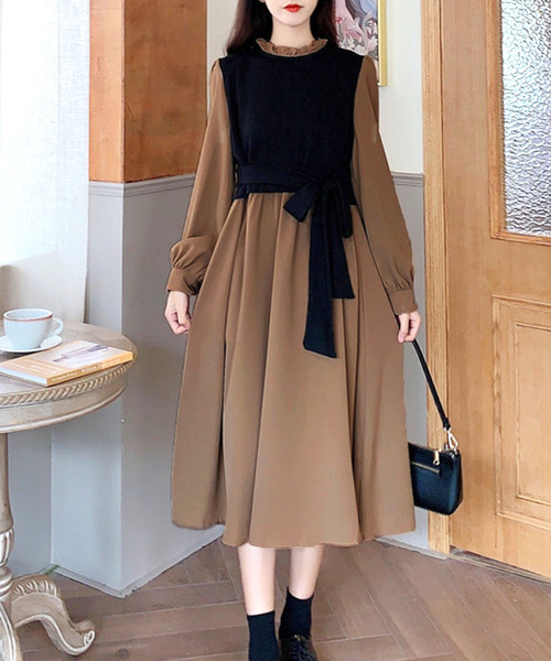 「Amulet」 長袖ワンピース X-LARGE ブラウン レディース_画像7