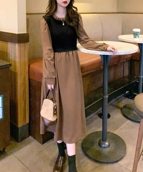 「Amulet」 長袖ワンピース X-LARGE ブラウン レディース_画像9