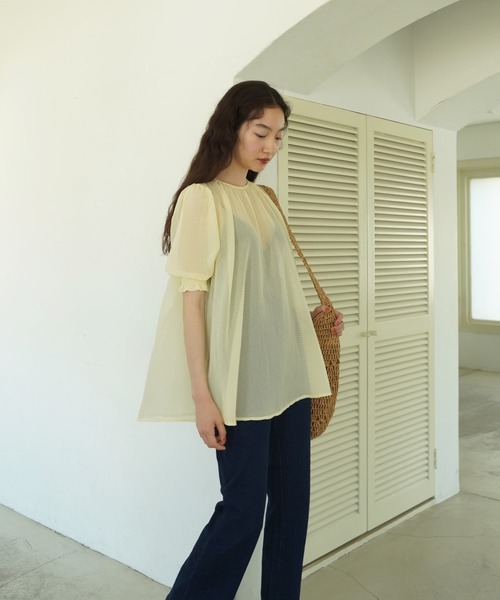 「TINA:JOJUN」 半袖ブラウス M グレー レディース_画像4