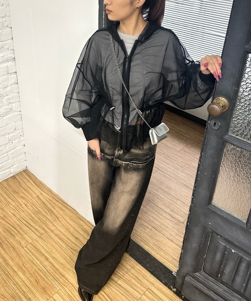 「Six M」 ジップアップパーカー FREE ライトグレー レディース_画像2