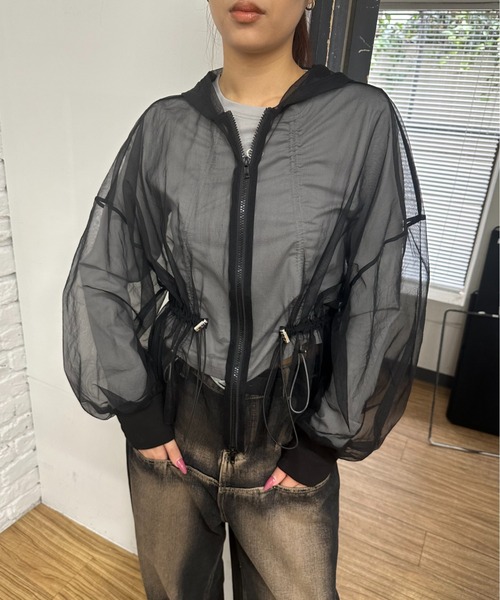 「Six M」 ジップアップパーカー FREE ライトグレー レディース_画像3