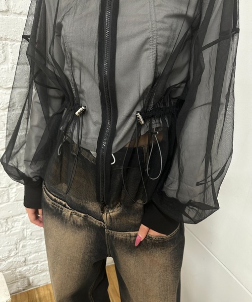 「Six M」 ジップアップパーカー FREE ライトグレー レディース_画像4