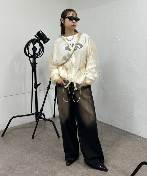 「Six M」 ジップアップパーカー FREE ライトグレー レディース_画像8