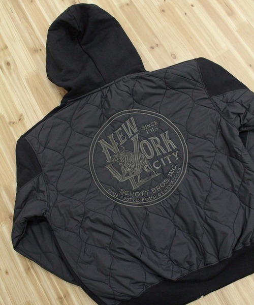 Schott N.Y.C（ショット） パーカー QUILTED COMBI. ZIP HOODED メンズ