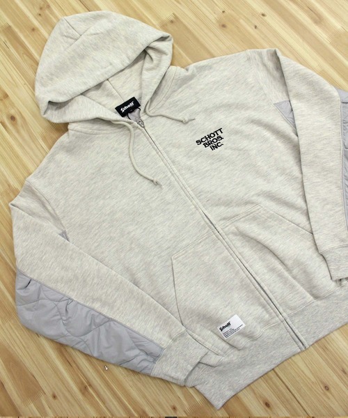 Schott N.Y.C（ショット） パーカー QUILTED COMBI. ZIP HOODED メンズ