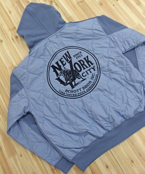 Schott N.Y.C（ショット） パーカー QUILTED COMBI. ZIP HOODED メンズ